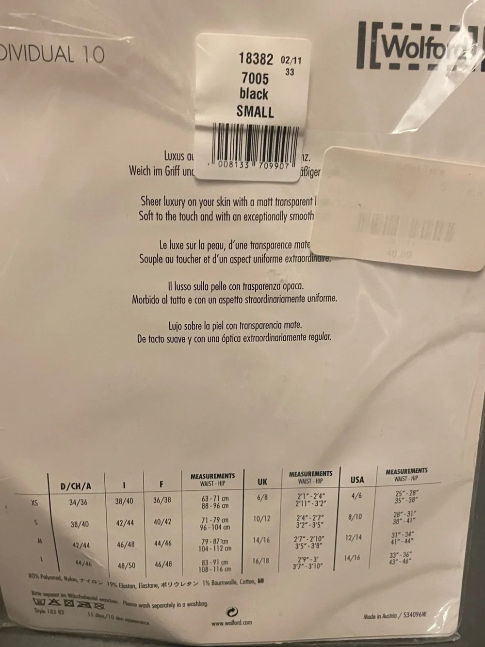Wolford Sheer individual 10 Tights Black Individual size small pantyhose nylon